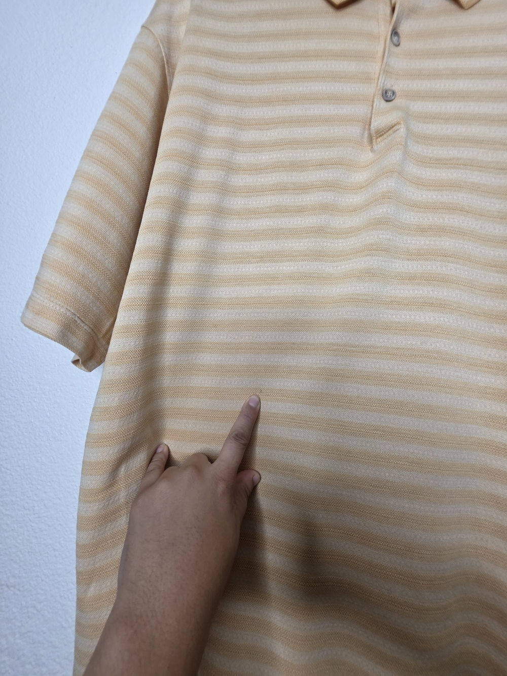 Tommy Bahama 18 Golf Mens L Yellow Beige Striped Short Sleeve Polo Palm Tree - Picture 7 of 15